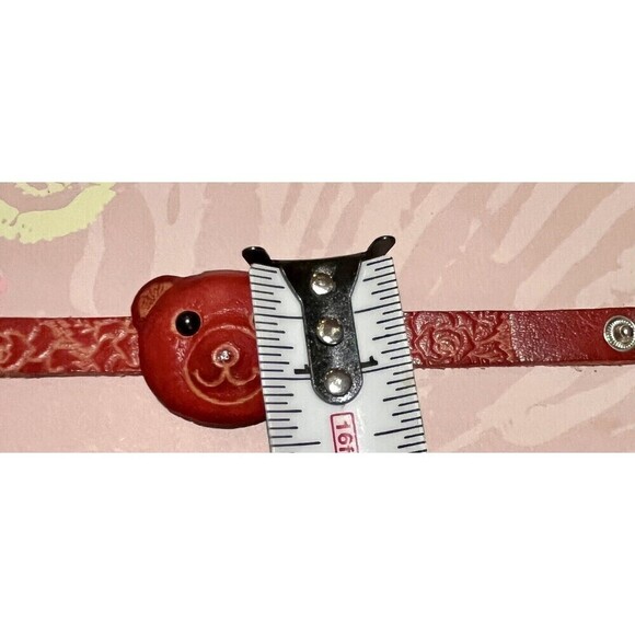 Red Leather Teddy Bear Face Bracelet Boho Floral Tooled Embossed Southwestern - Picture 12 of 12